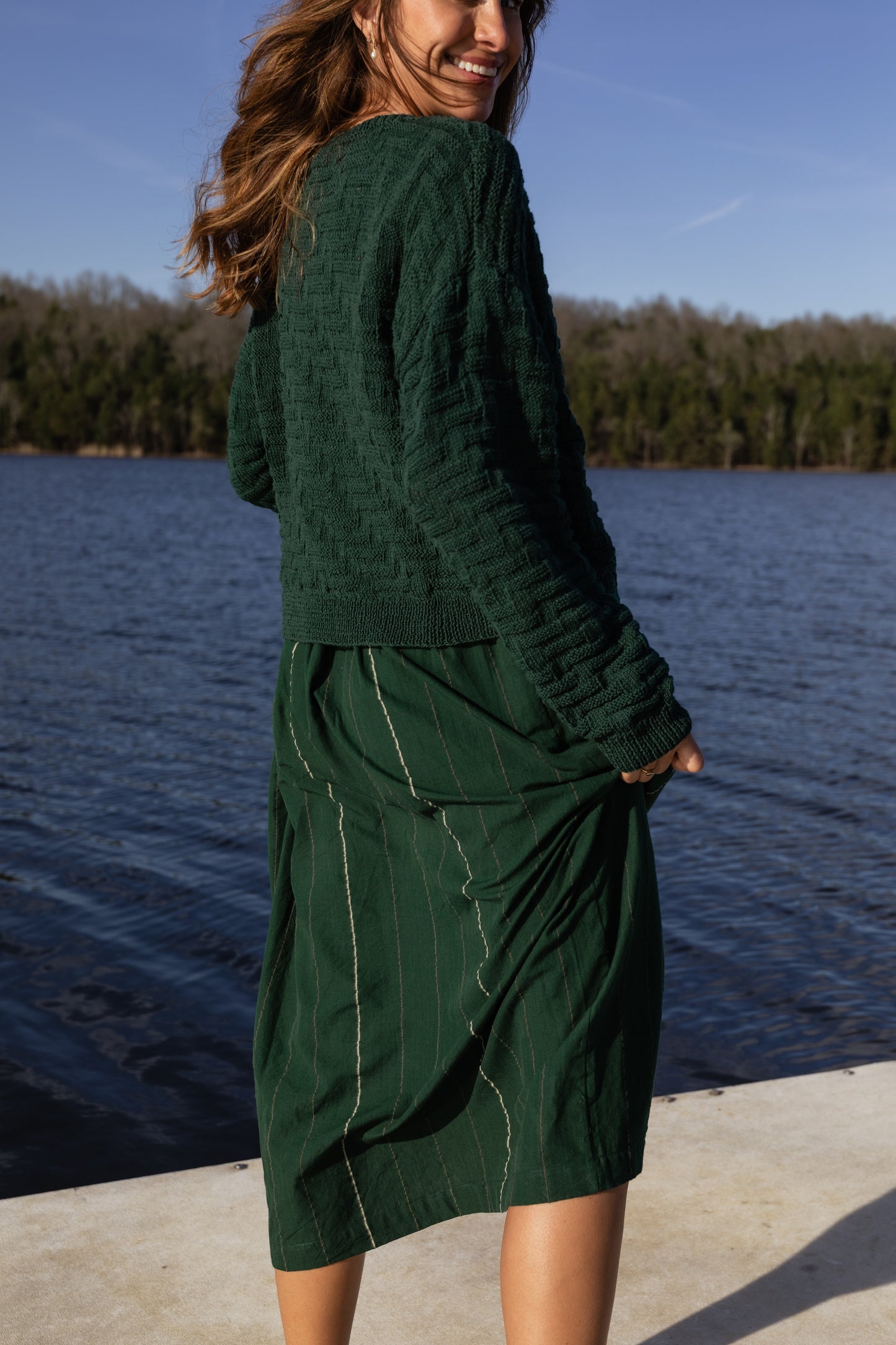 Hazel Cotton Cardigan in Dark Green