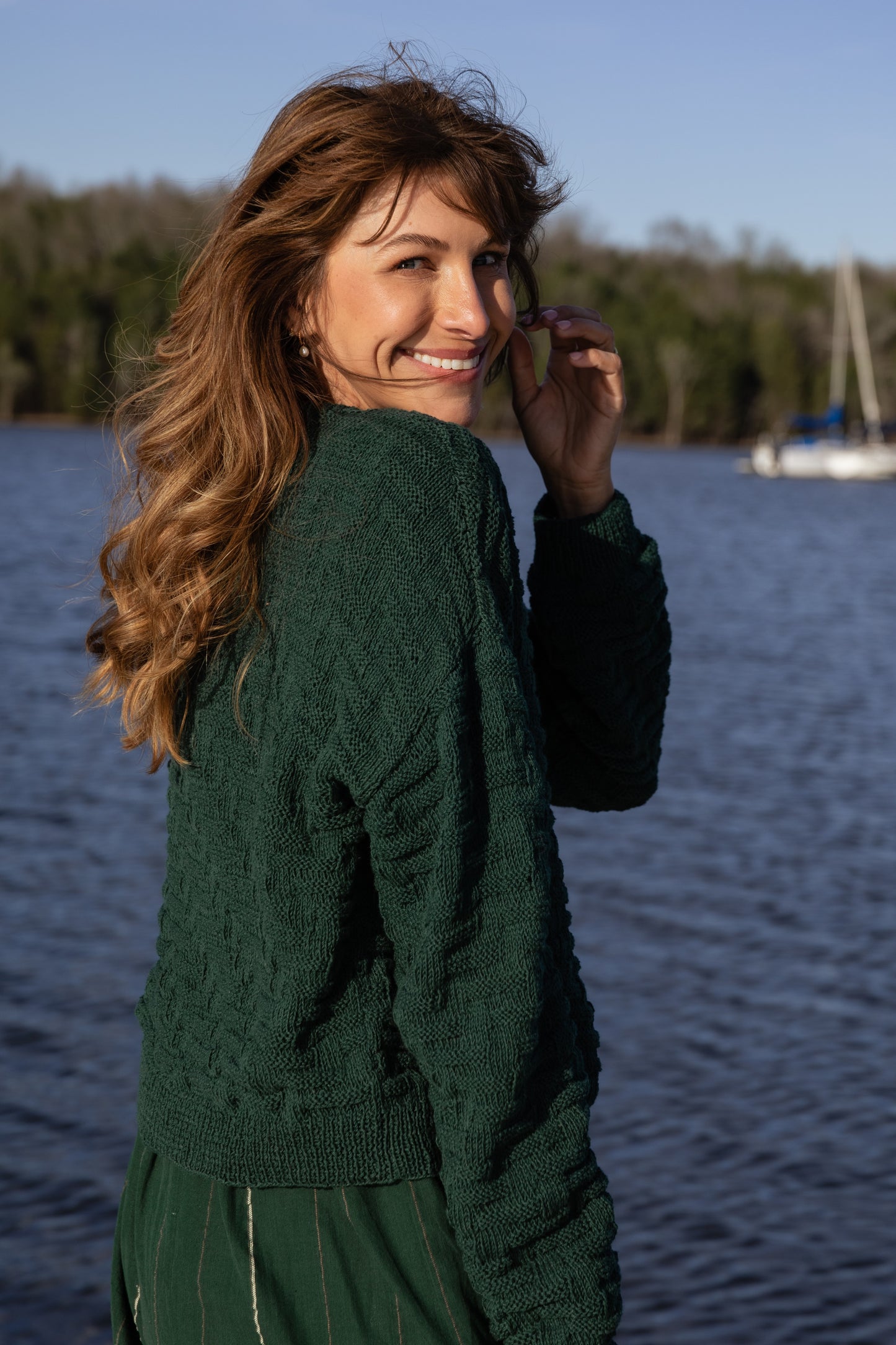 Hazel Cotton Cardigan in Dark Green