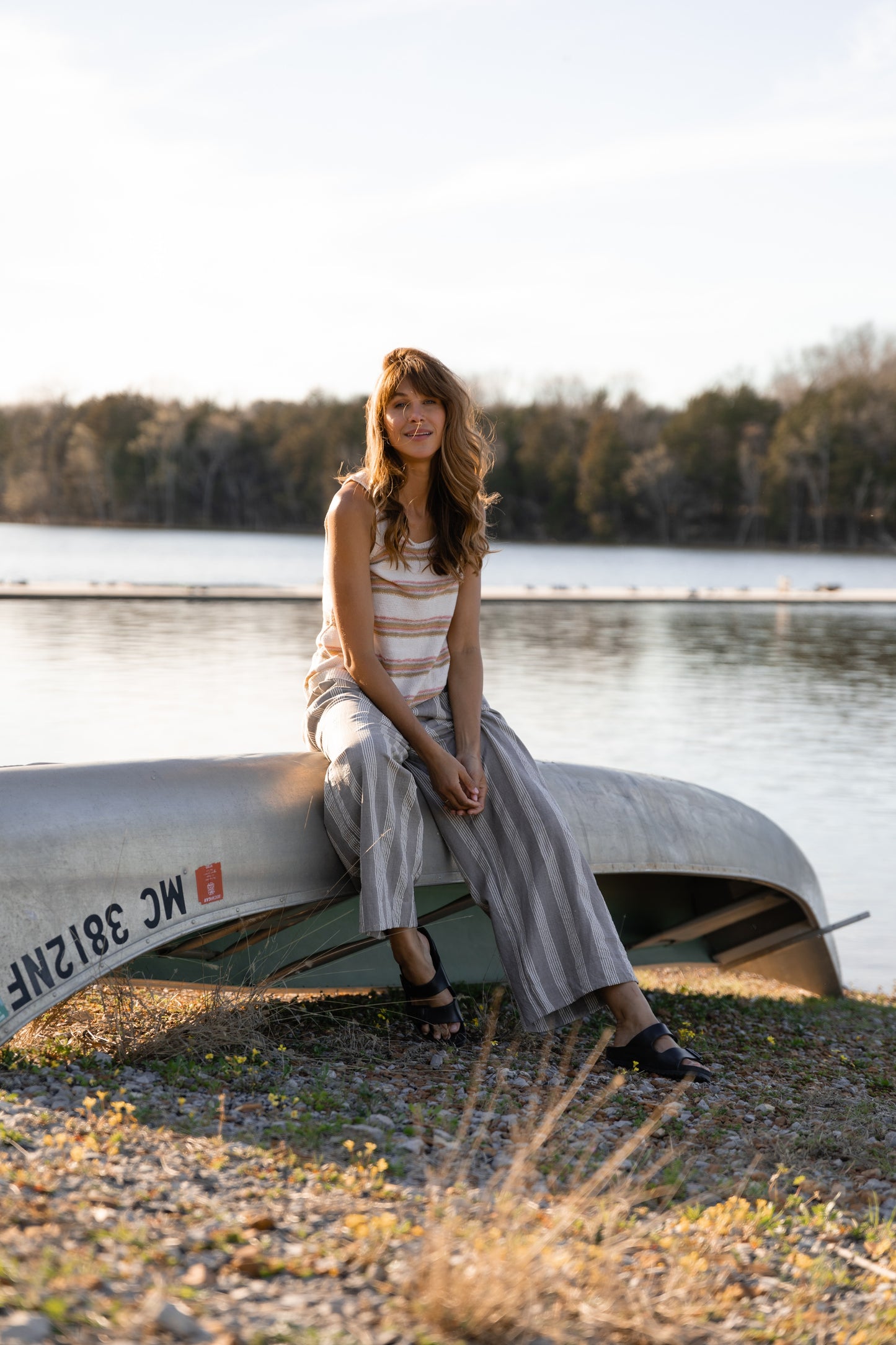 Jane Hand Knit Cotton Striped Tank - L Left