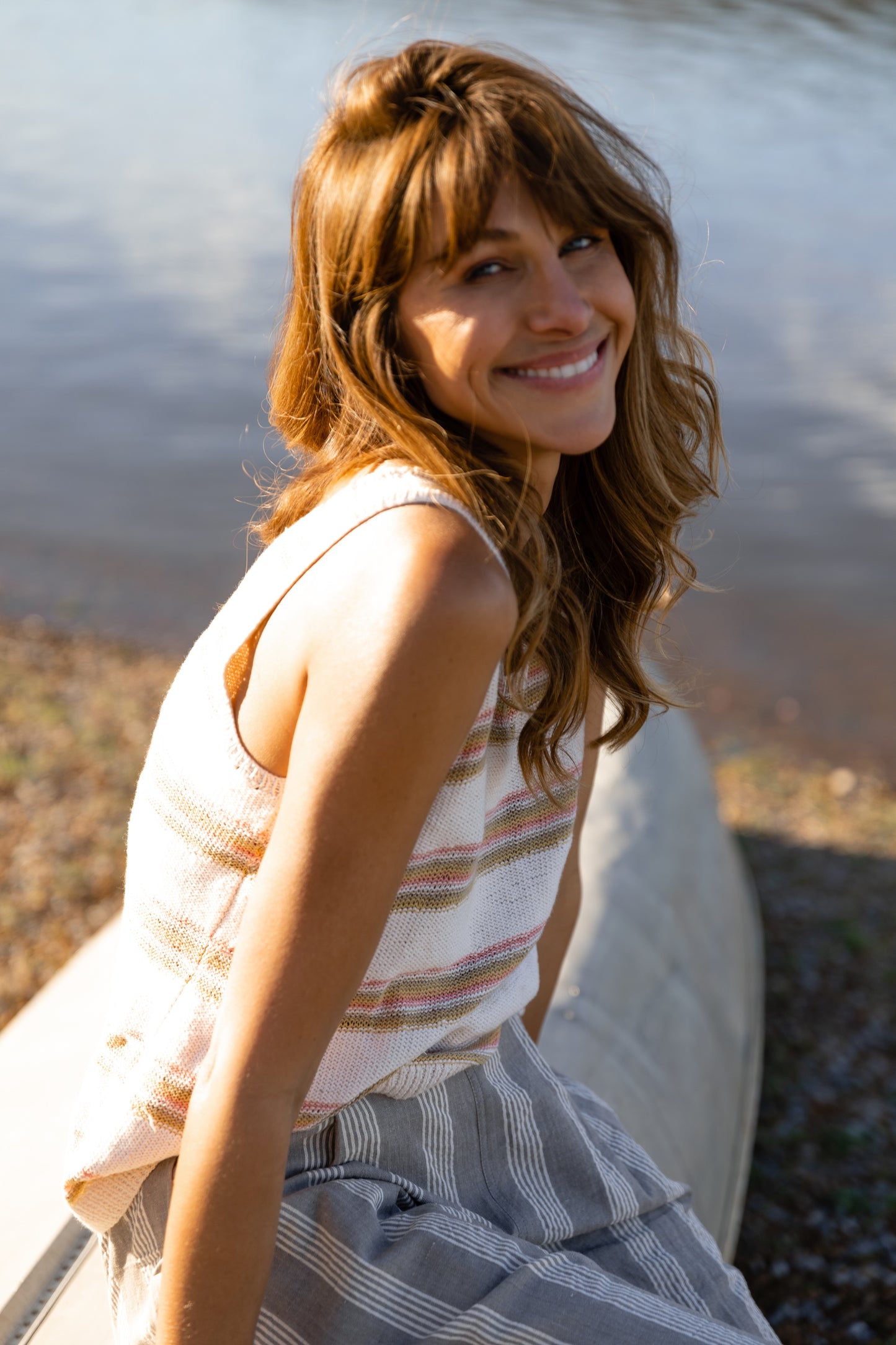 Jane Hand Knit Cotton Striped Tank - L Left