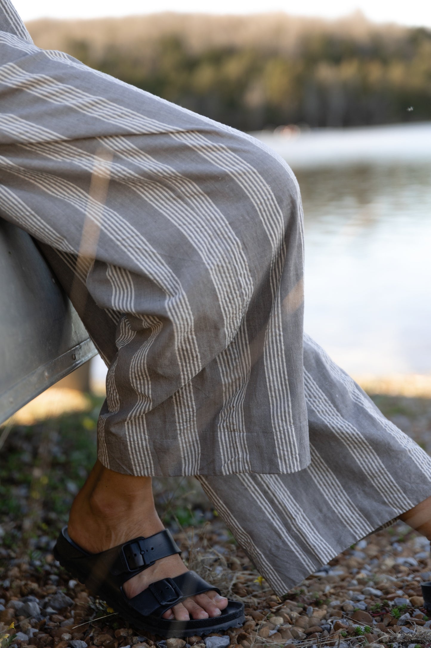Katie Handwoven Cotton Set in Grey and White Stripe - S, M and L Left