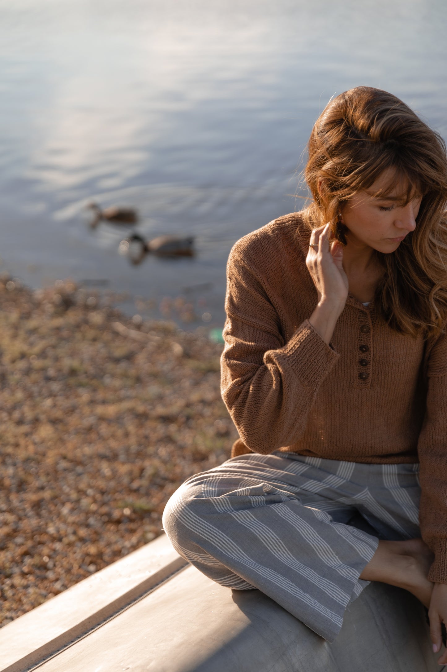 Katie Handwoven Cotton Set in Grey and White Stripe - S, M and L Left