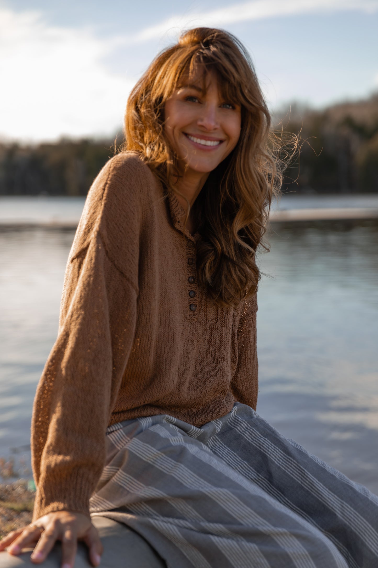 Dorothy Cotton Sweater in Mauve Brown Made to Order