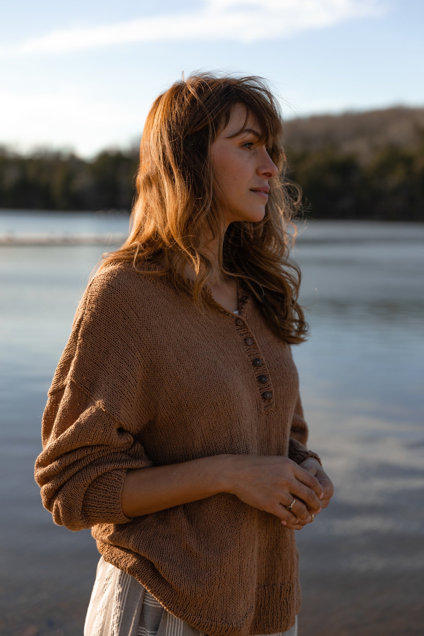 Dorothy Cotton Sweater in Mauve Brown Made to Order