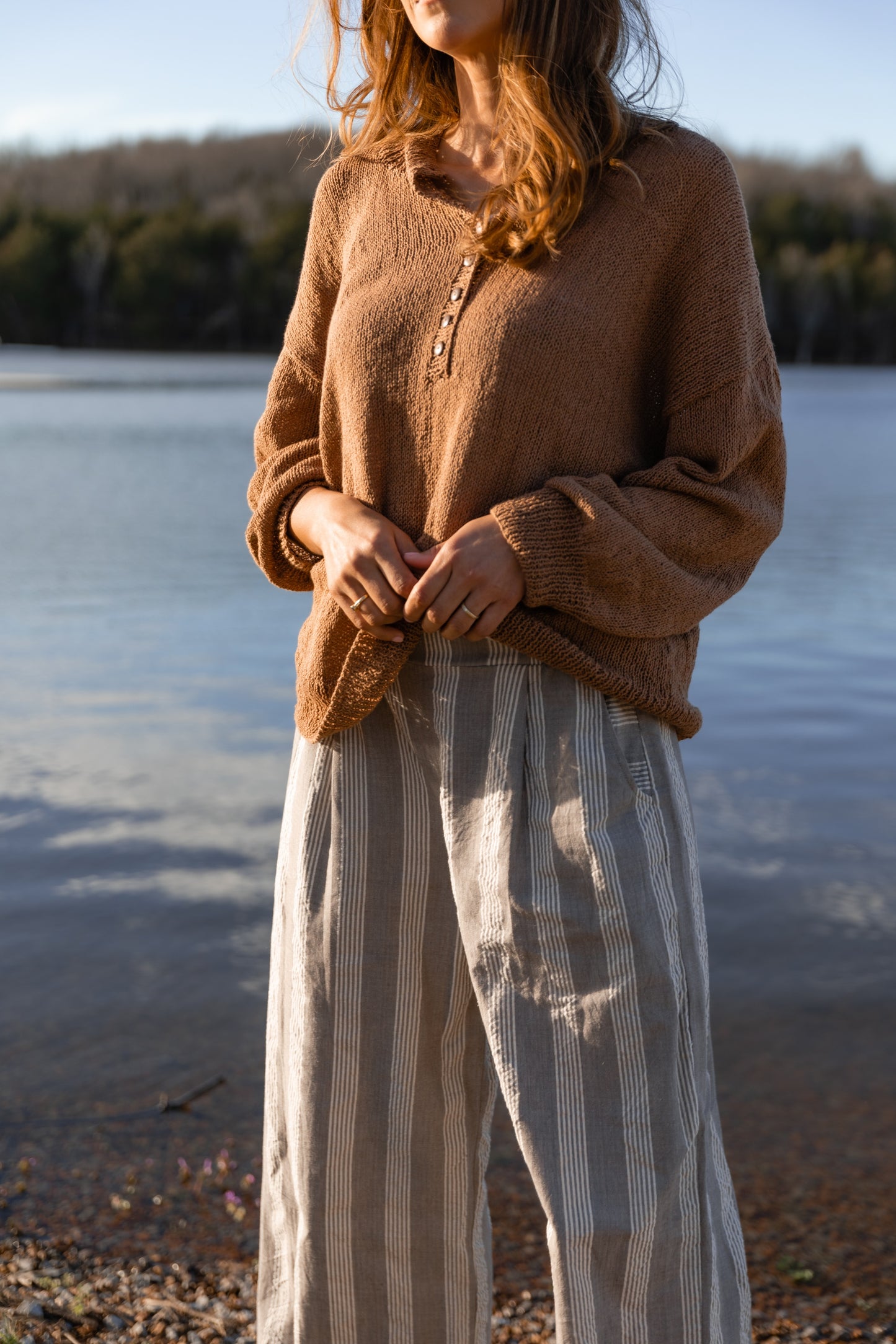 Katie Handwoven Cotton Set in Grey and White Stripe - S, M and L Left