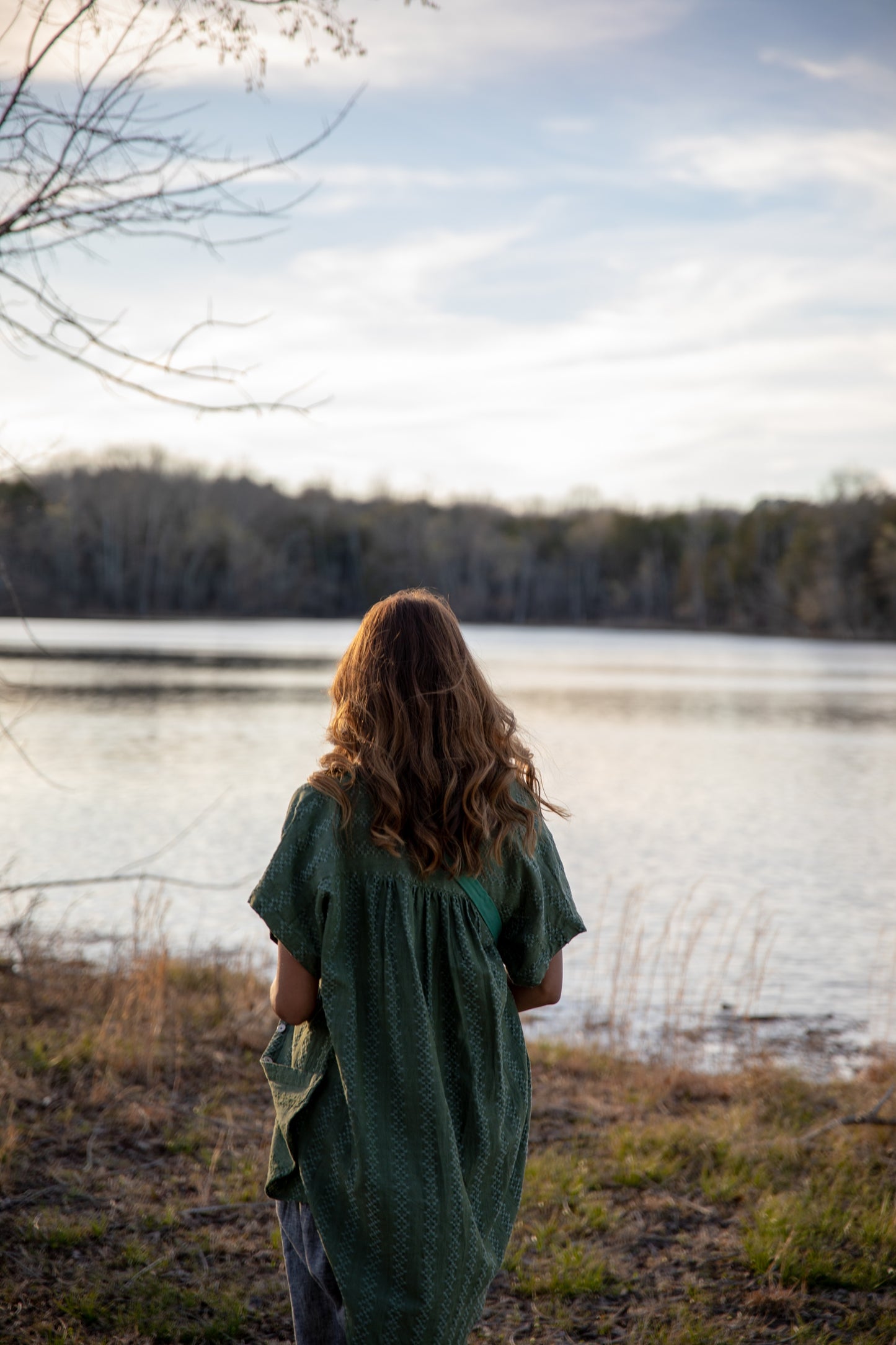 Paige Handwoven Cotton Relaxed Shirt Dress in Green Check