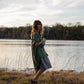 Lena Tiered Linen Dress in Chambray Denim Linen - XS, XL, and XXL Left