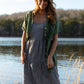 Lena Tiered Linen Dress in Chambray Denim Linen - XS, XL, and XXL Left