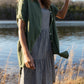Lena Tiered Linen Dress in Chambray Denim Linen - XS, XL, and XXL Left