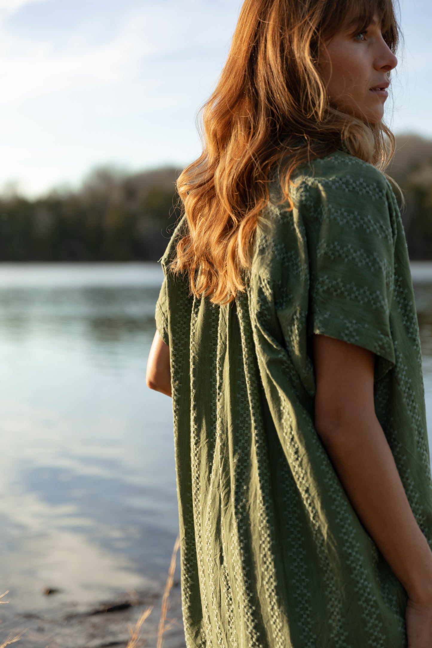 Paige Handwoven Cotton Relaxed Shirt Dress in Green Check