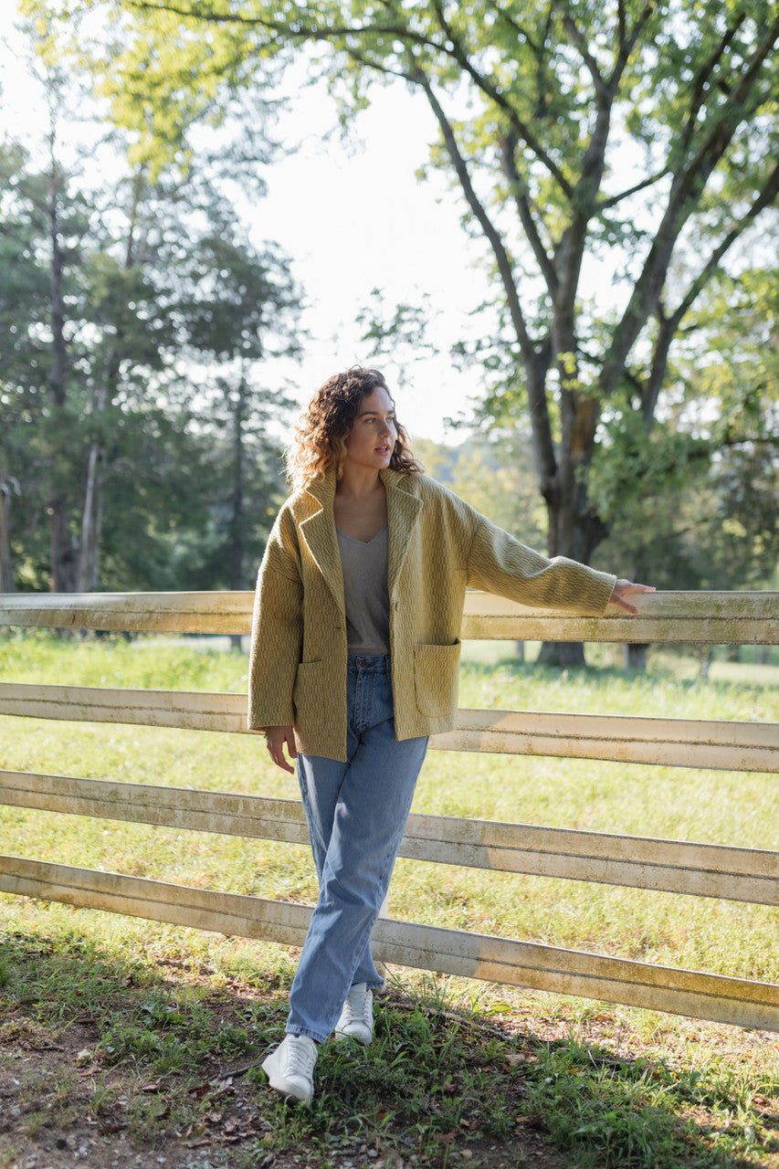 Portuguese Wool Pieper Coat in Mustard Basket Weave Made to Order