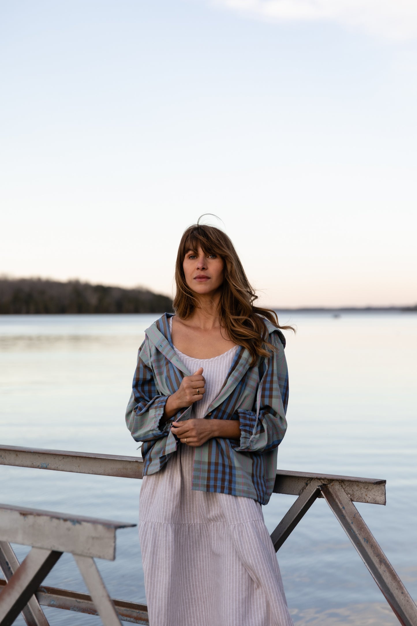 Maria Handwoven Cotton Jacket in Teal and Brown Plaid Made to Order
