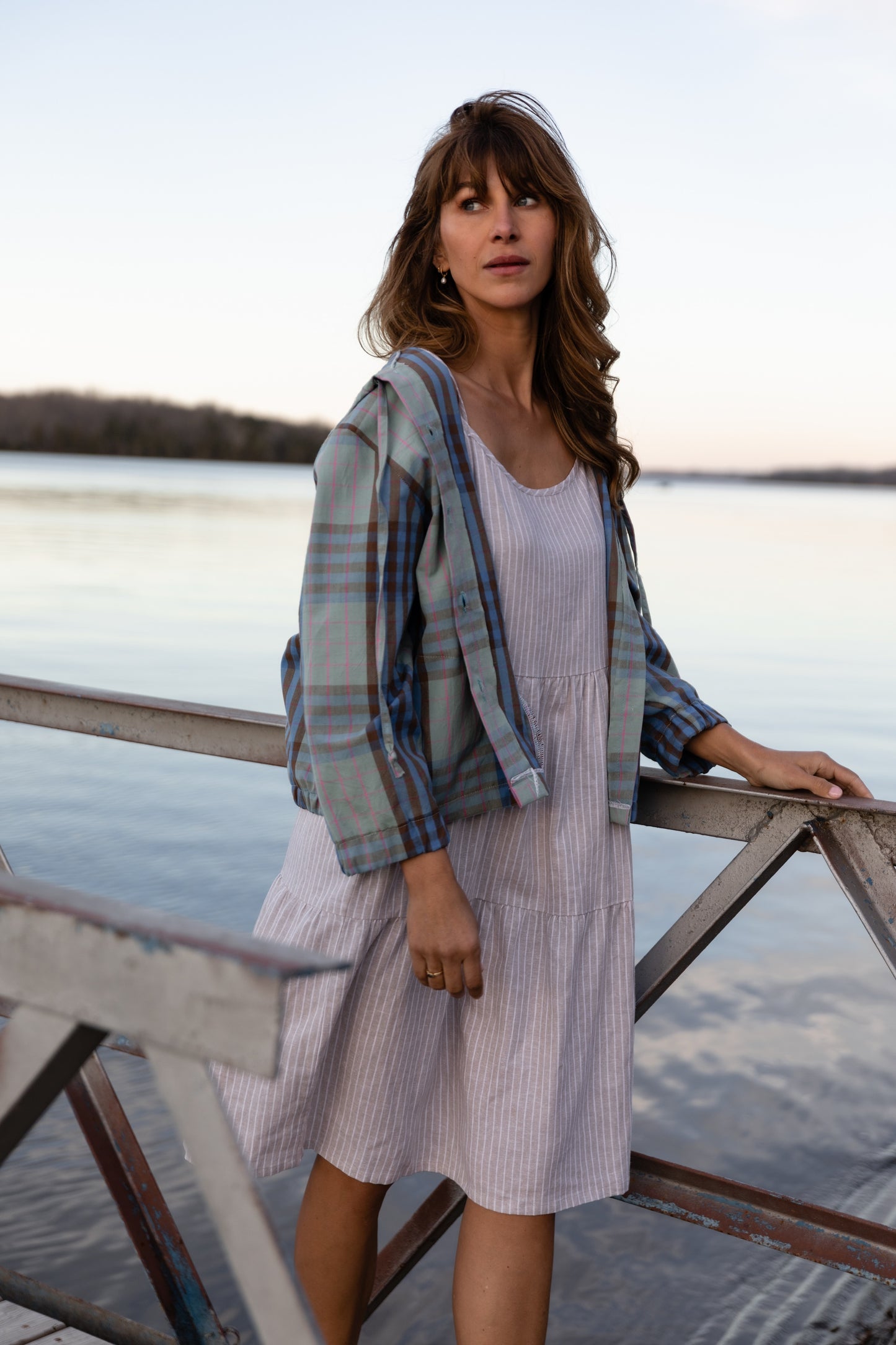 Maria Handwoven Cotton Jacket in Teal and Brown Plaid Made to Order