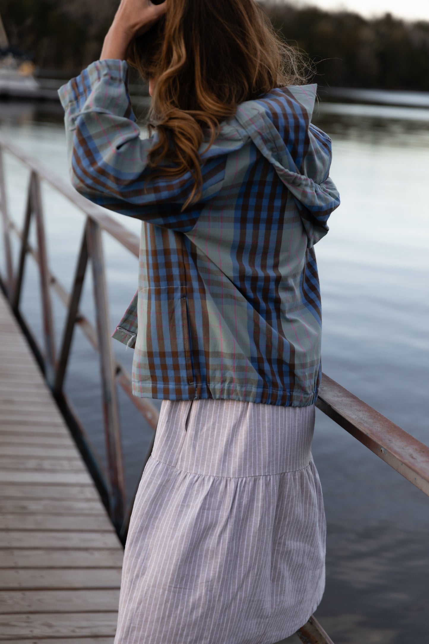 Maria Handwoven Cotton Jacket in Teal and Brown Plaid Made to Order