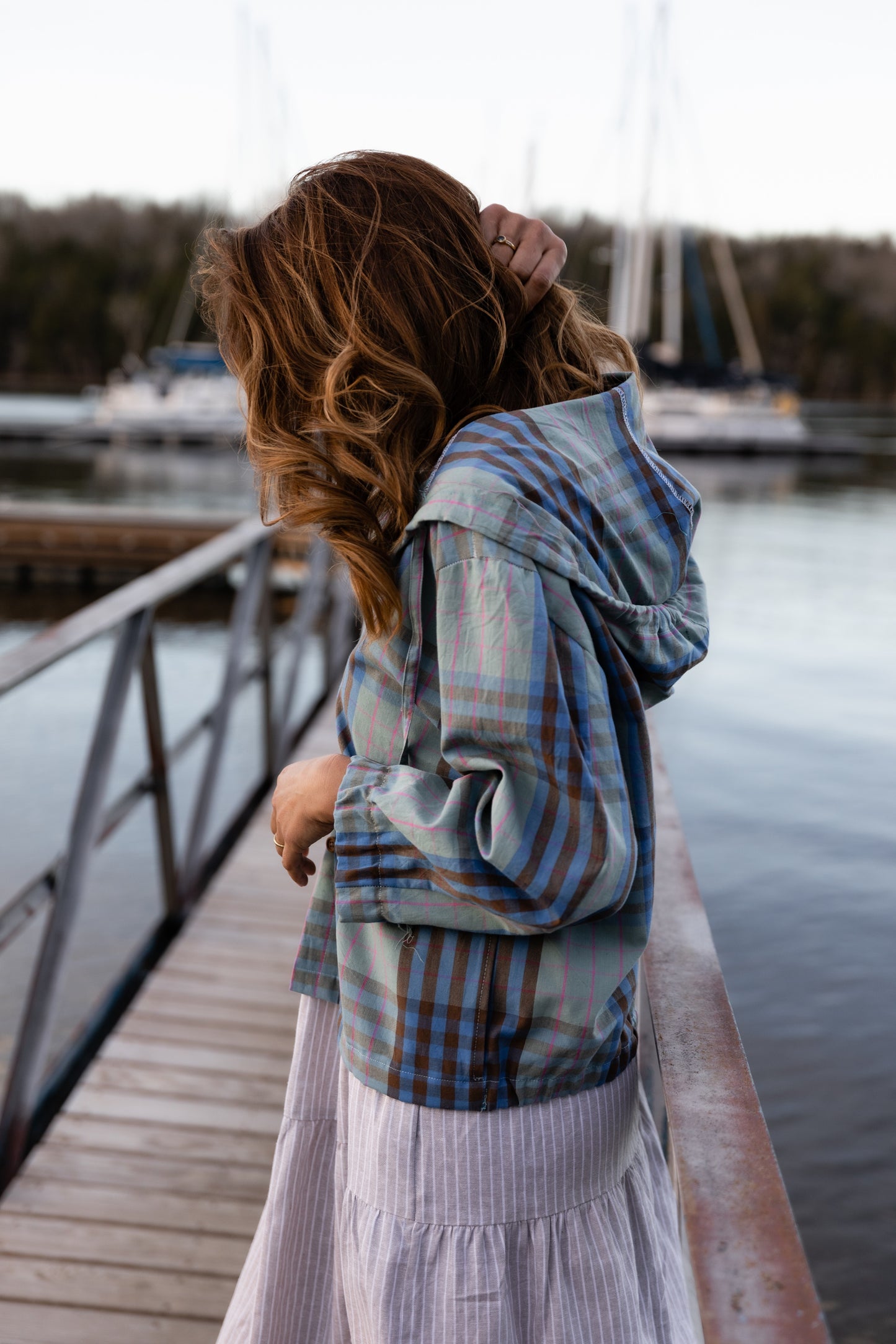 Maria Handwoven Cotton Jacket in Teal and Brown Plaid Made to Order