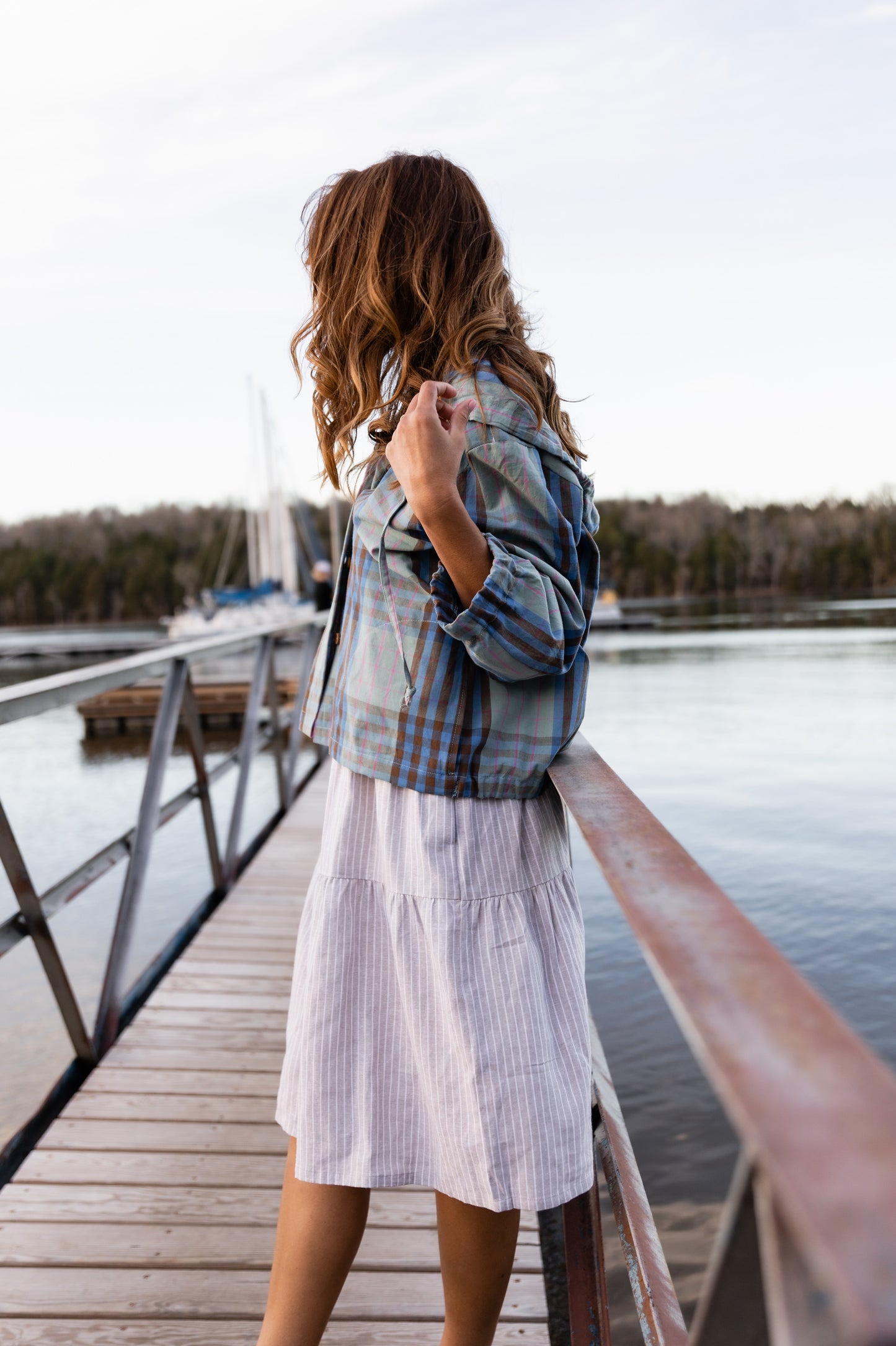Maria Handwoven Cotton Jacket in Teal and Brown Plaid Made to Order