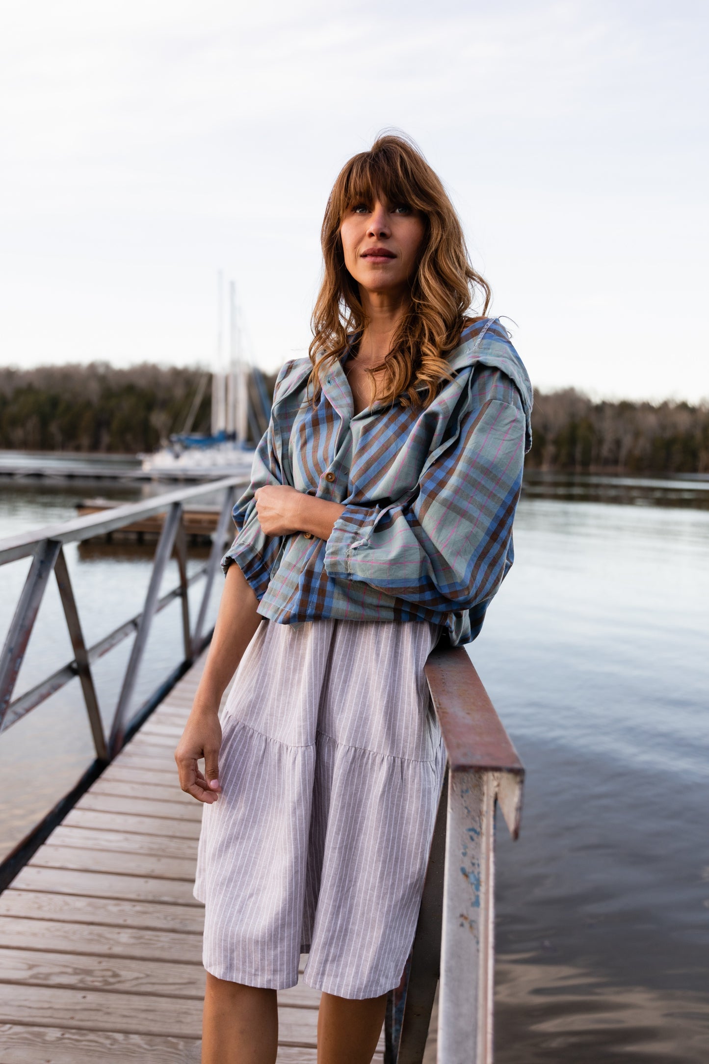 Maria Handwoven Cotton Jacket in Teal and Brown Plaid Made to Order