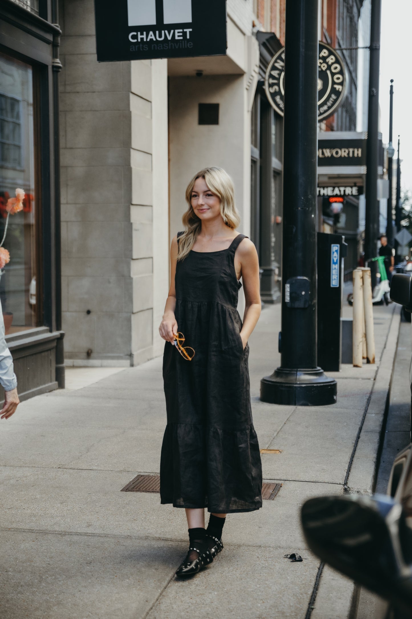 Long Lena Tiered Linen Dress in Dark Brown