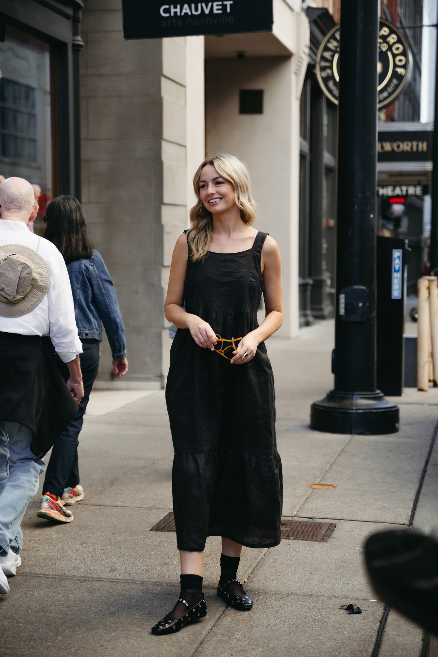 Long Lena Tiered Linen Dress in Dark Brown