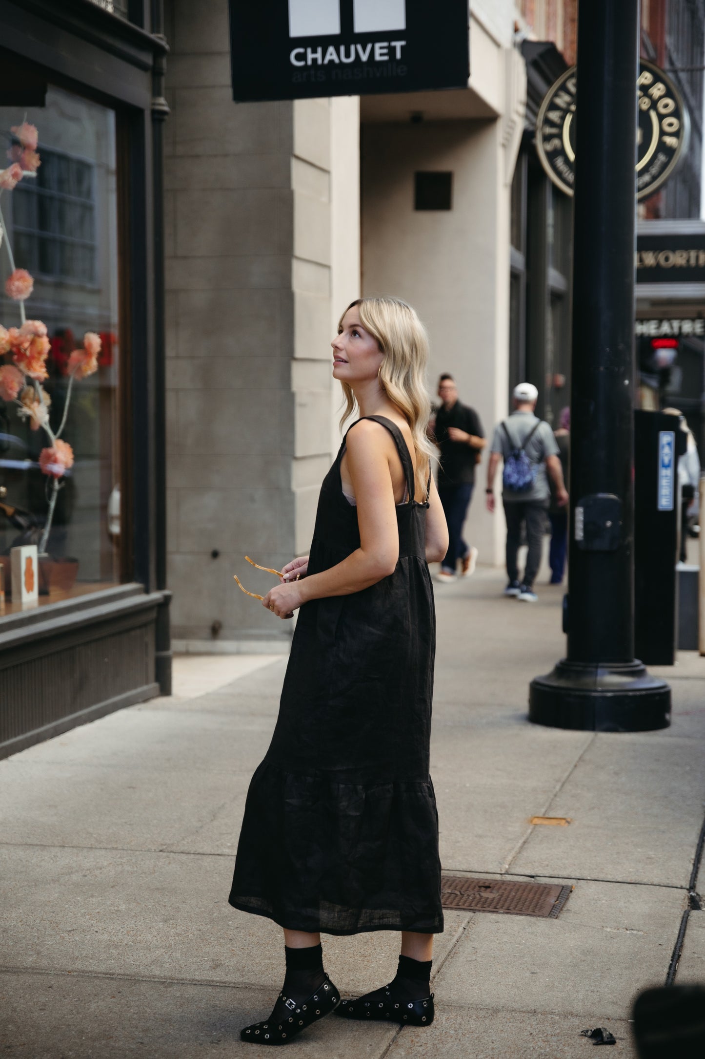 Long Lena Tiered Linen Dress in Dark Brown