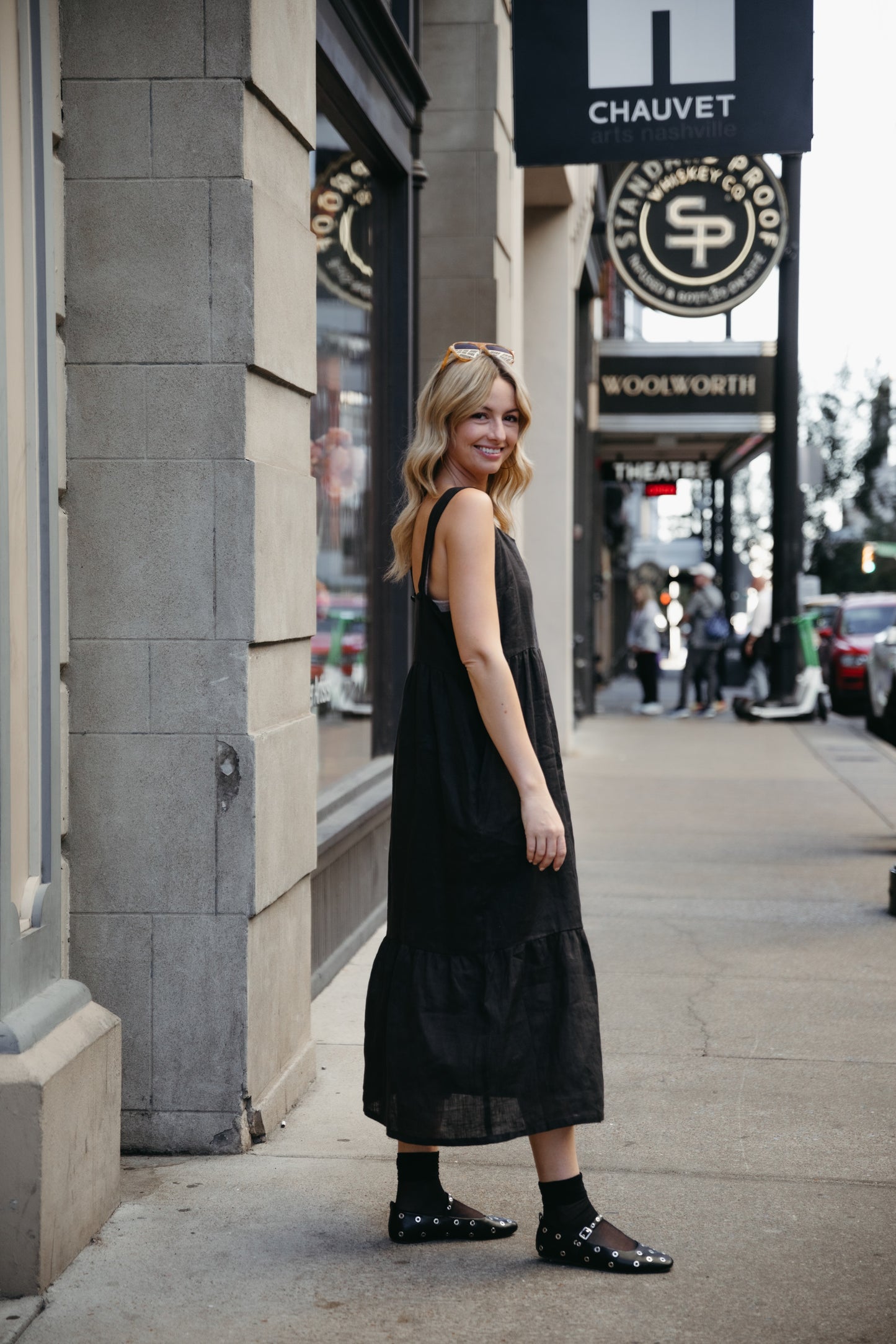 Long Lena Tiered Linen Dress in Dark Brown