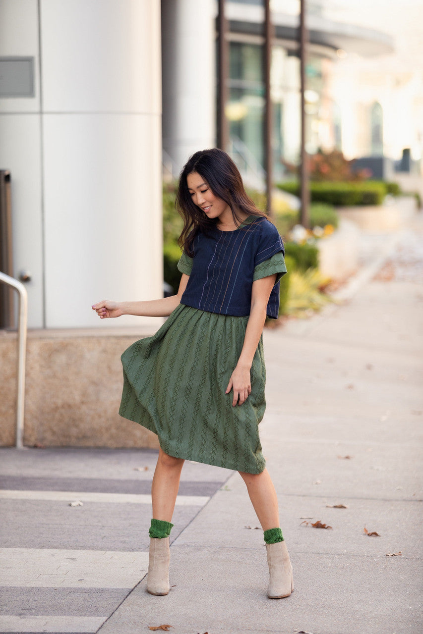 Eloise Handwoven Cotton Dress in Green Check