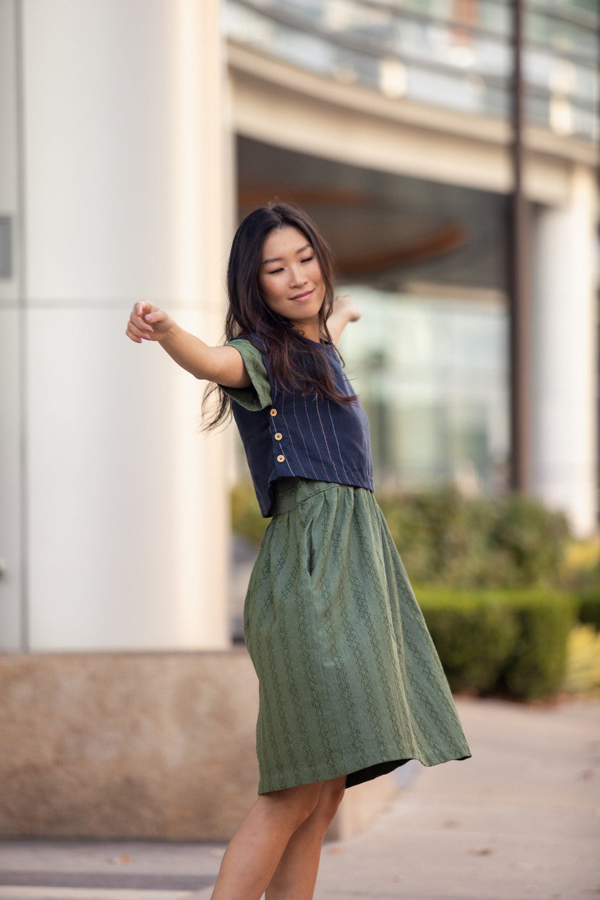 Eloise Handwoven Cotton Dress in Green Check