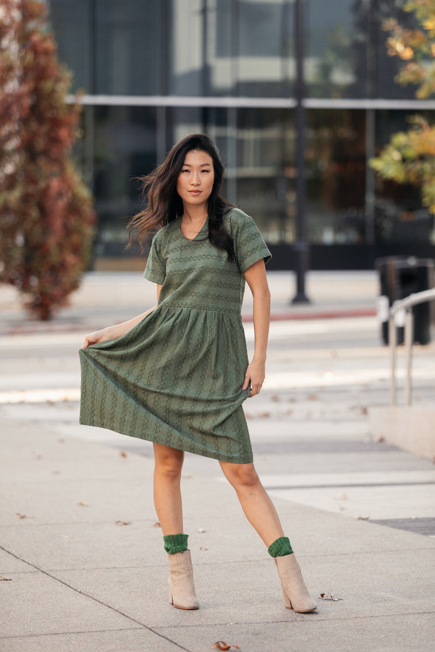 Eloise Handwoven Cotton Dress in Green Check