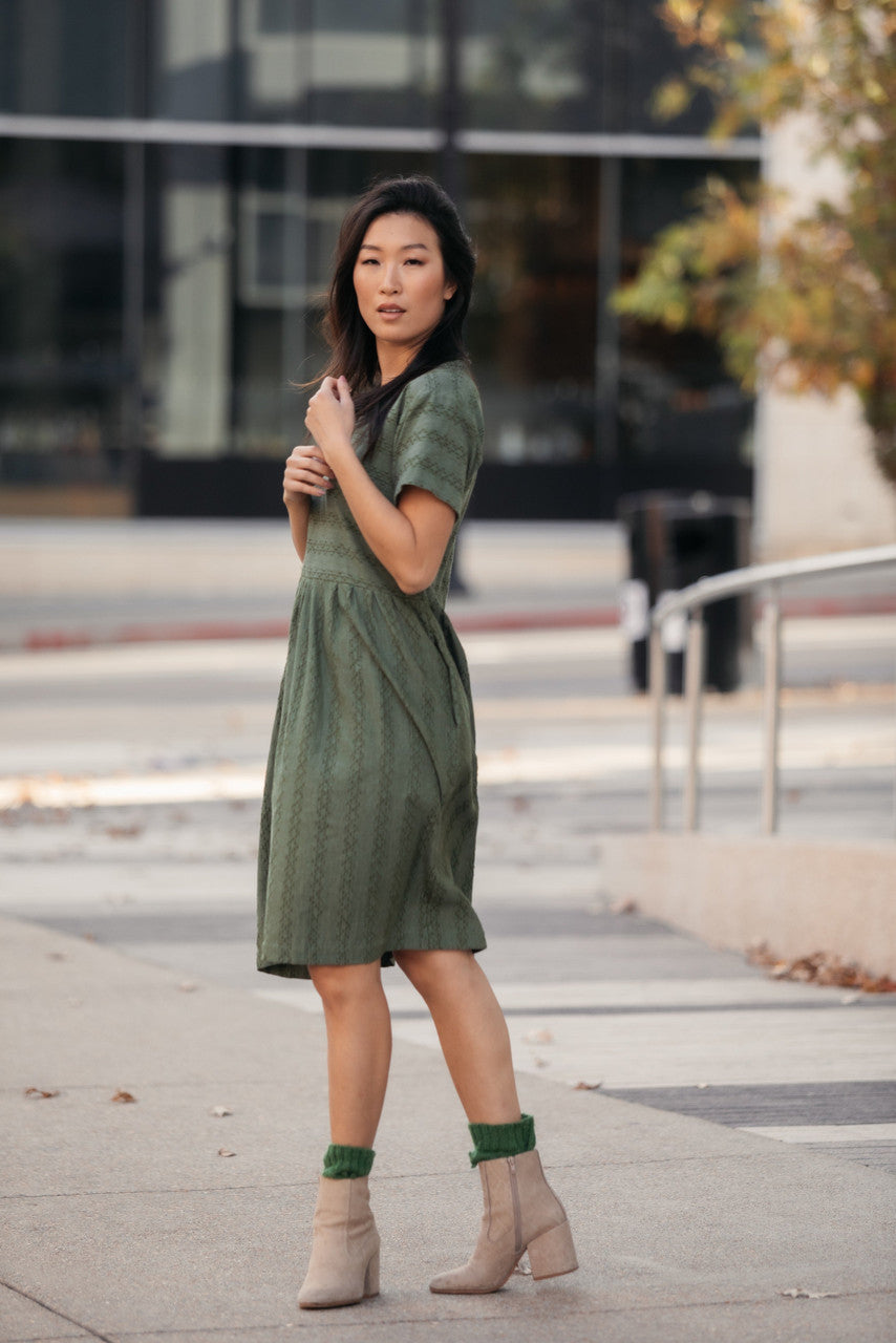 Eloise Handwoven Cotton Dress in Green Check