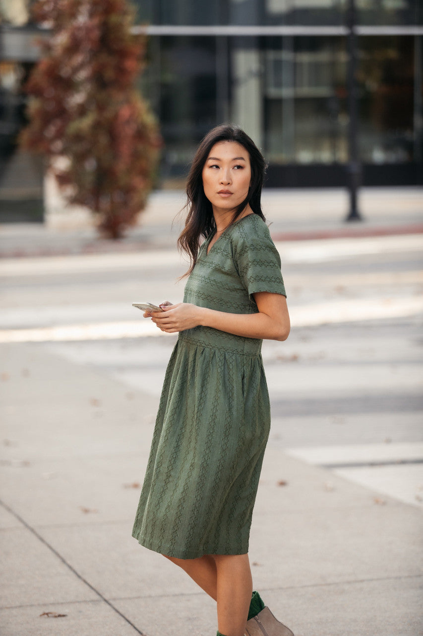 Eloise Handwoven Cotton Dress in Green Check