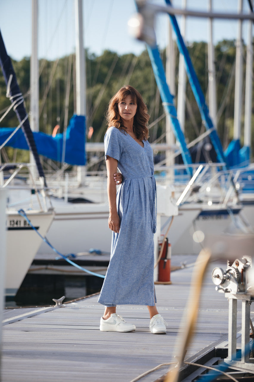 June Dress in Light Blue Linen/Cotton