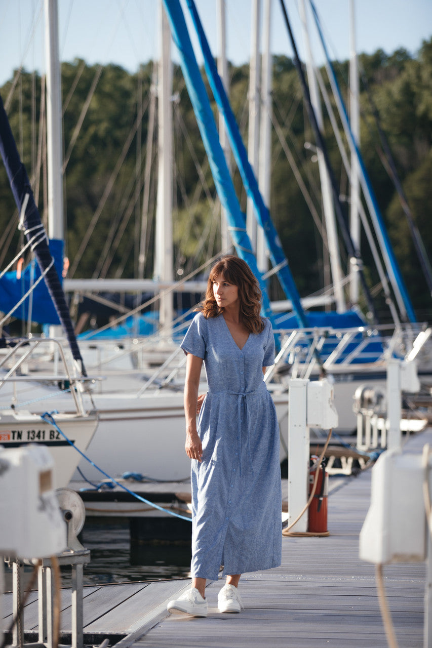 June Dress in Light Blue Linen/Cotton