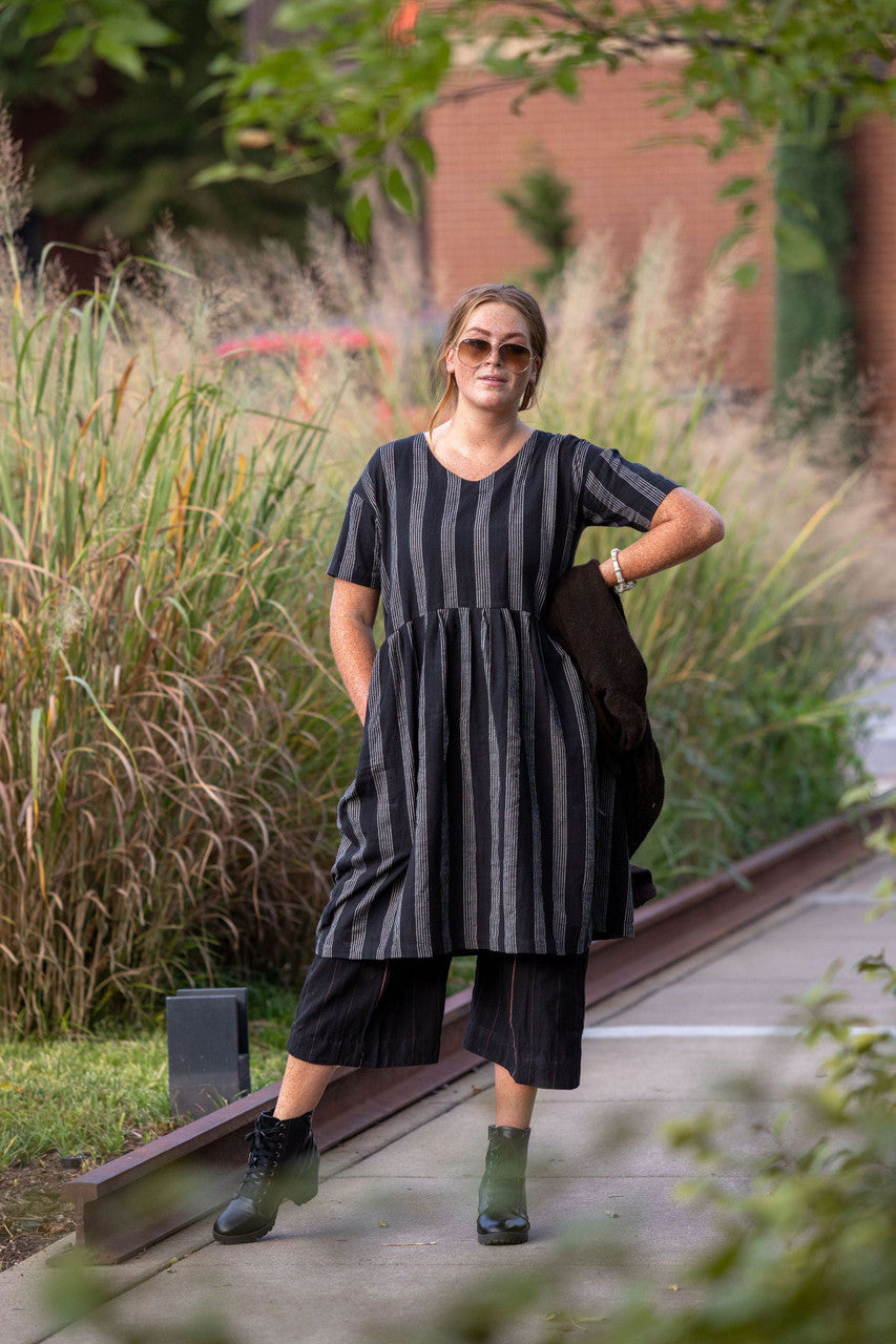 Eloise Handwoven Cotton Dress in Green Check