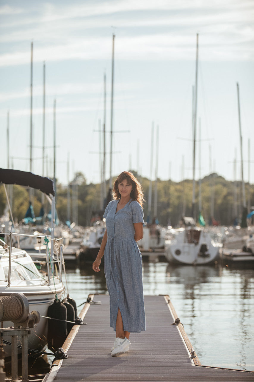 June Dress in Light Blue Linen/Cotton