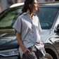 Paige Handwoven Cotton Relaxed Shirt Dress in Blue and White Pin-Stripe