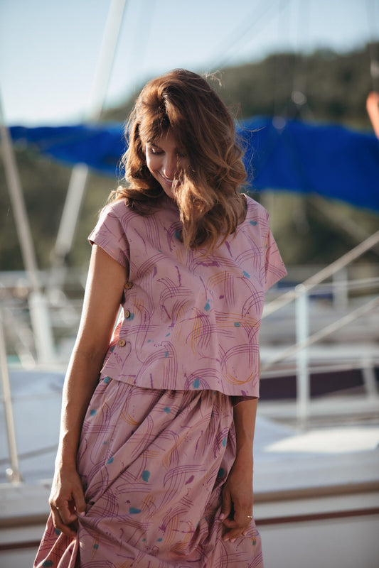 Claudia Skirt Set in Mauve Paint Print Made to Order