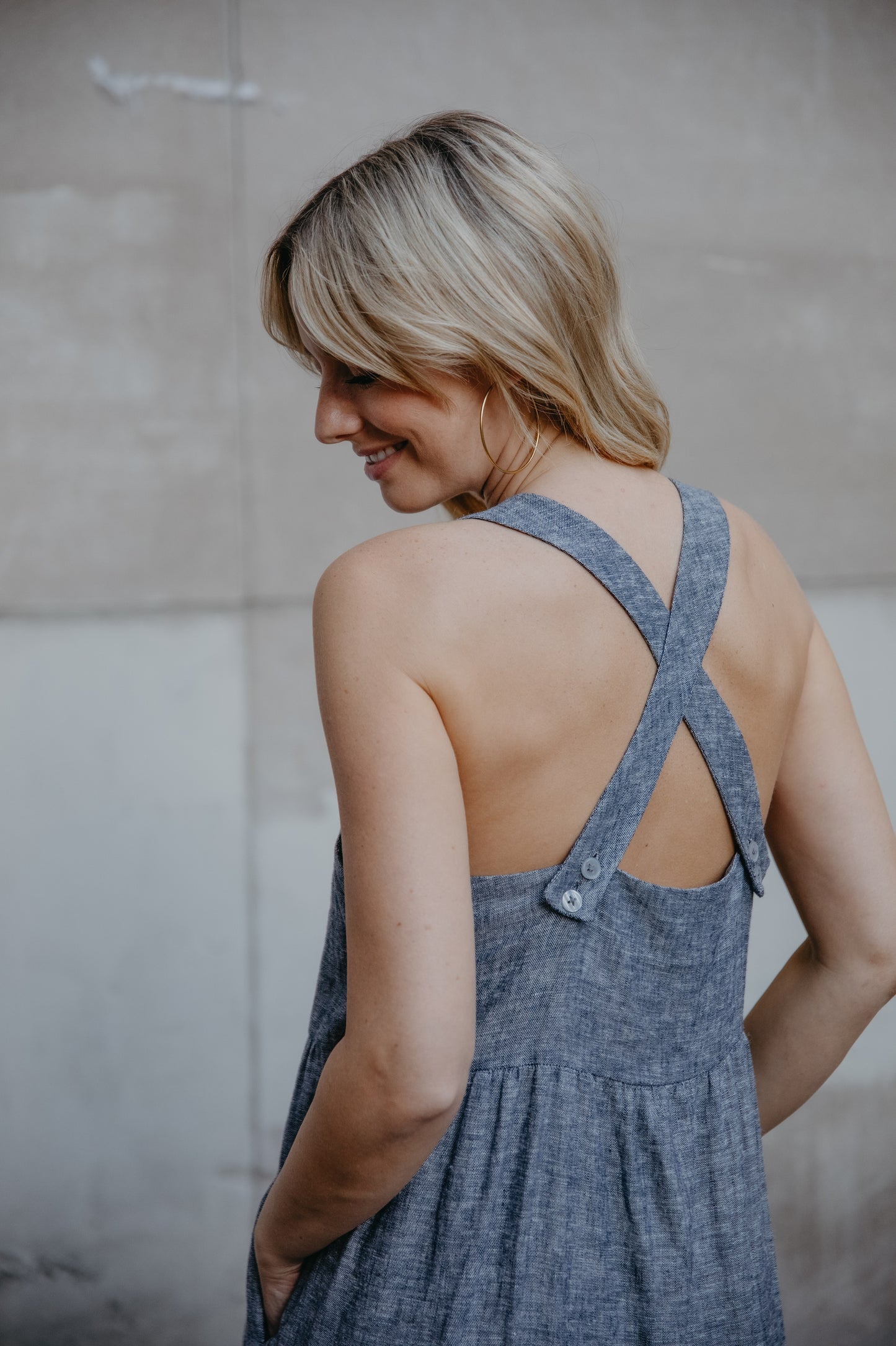 Long Lena Tiered Linen Dress in Chambray Denim Linen - Pre-Order 2/30