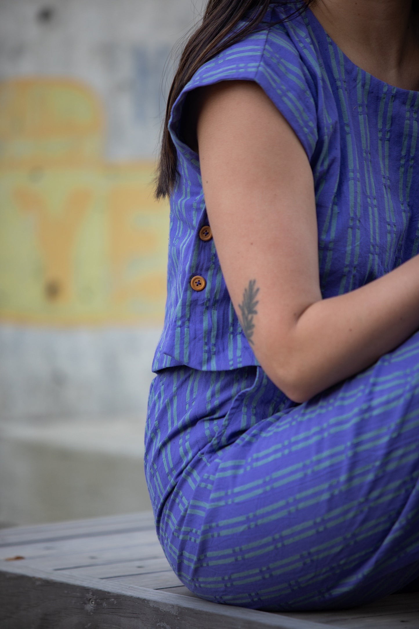 Katie Handwoven Cotton Set in Periwinkle and Kelly Green - XS Pants Left