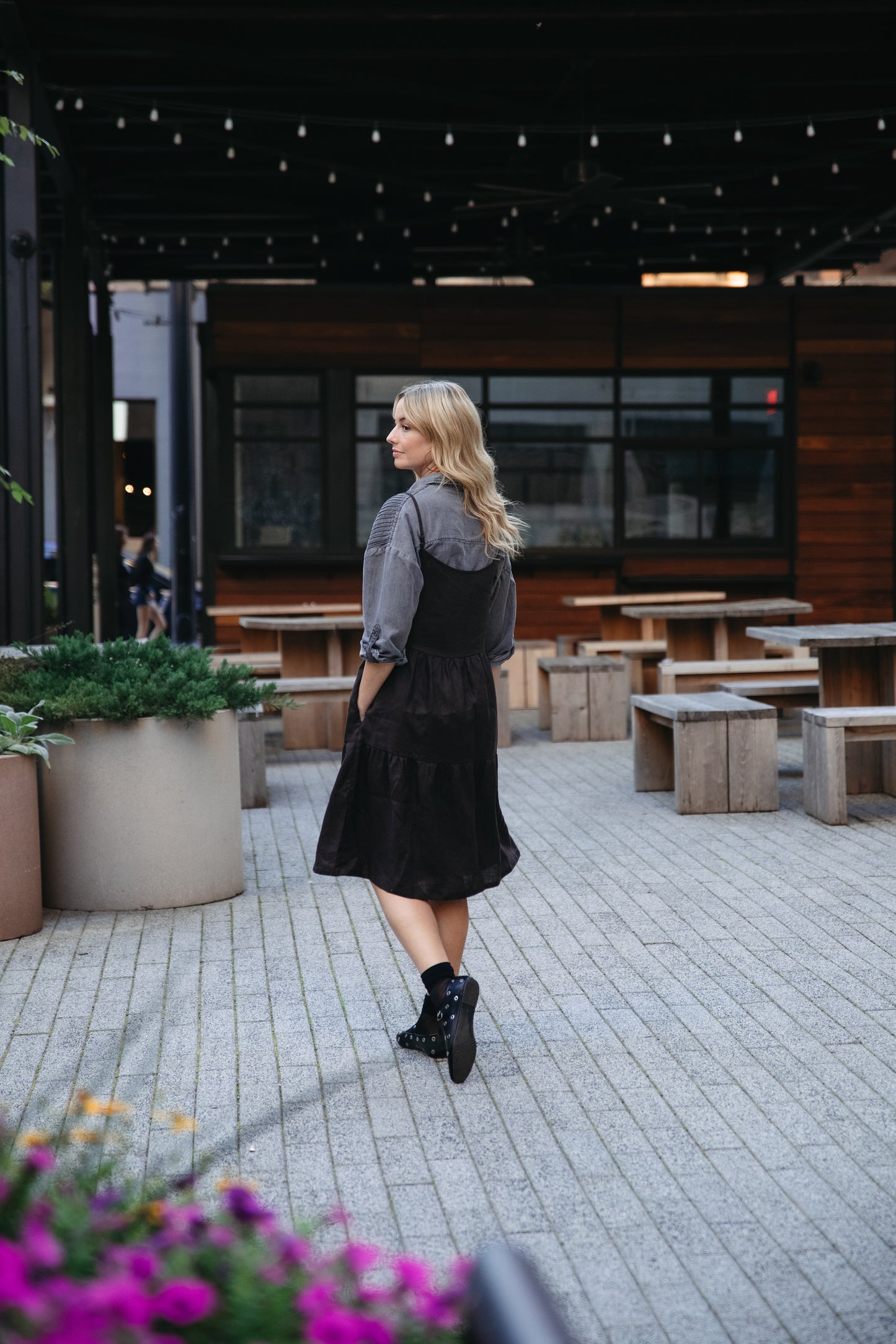 Lena Tiered Linen Dress in Dark Brown