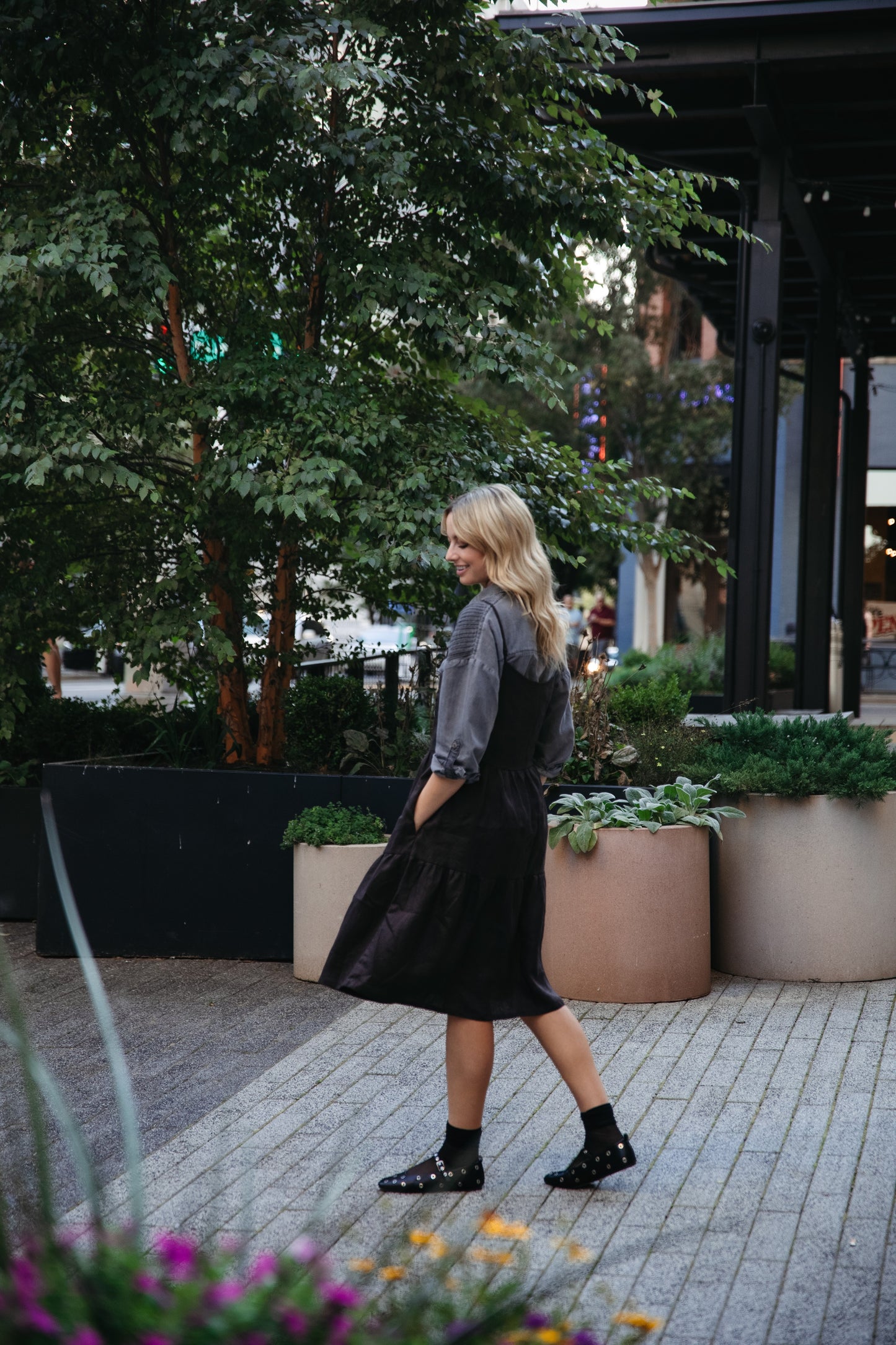 Lena Tiered Linen Dress in Dark Brown