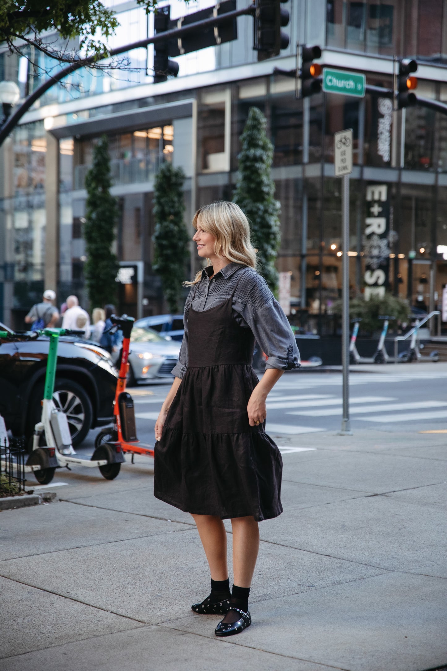 Lena Tiered Linen Dress in Dark Brown