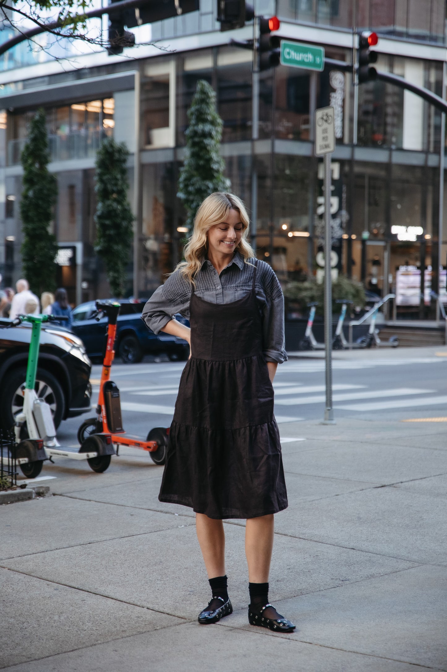 Lena Tiered Linen Dress in Dark Brown