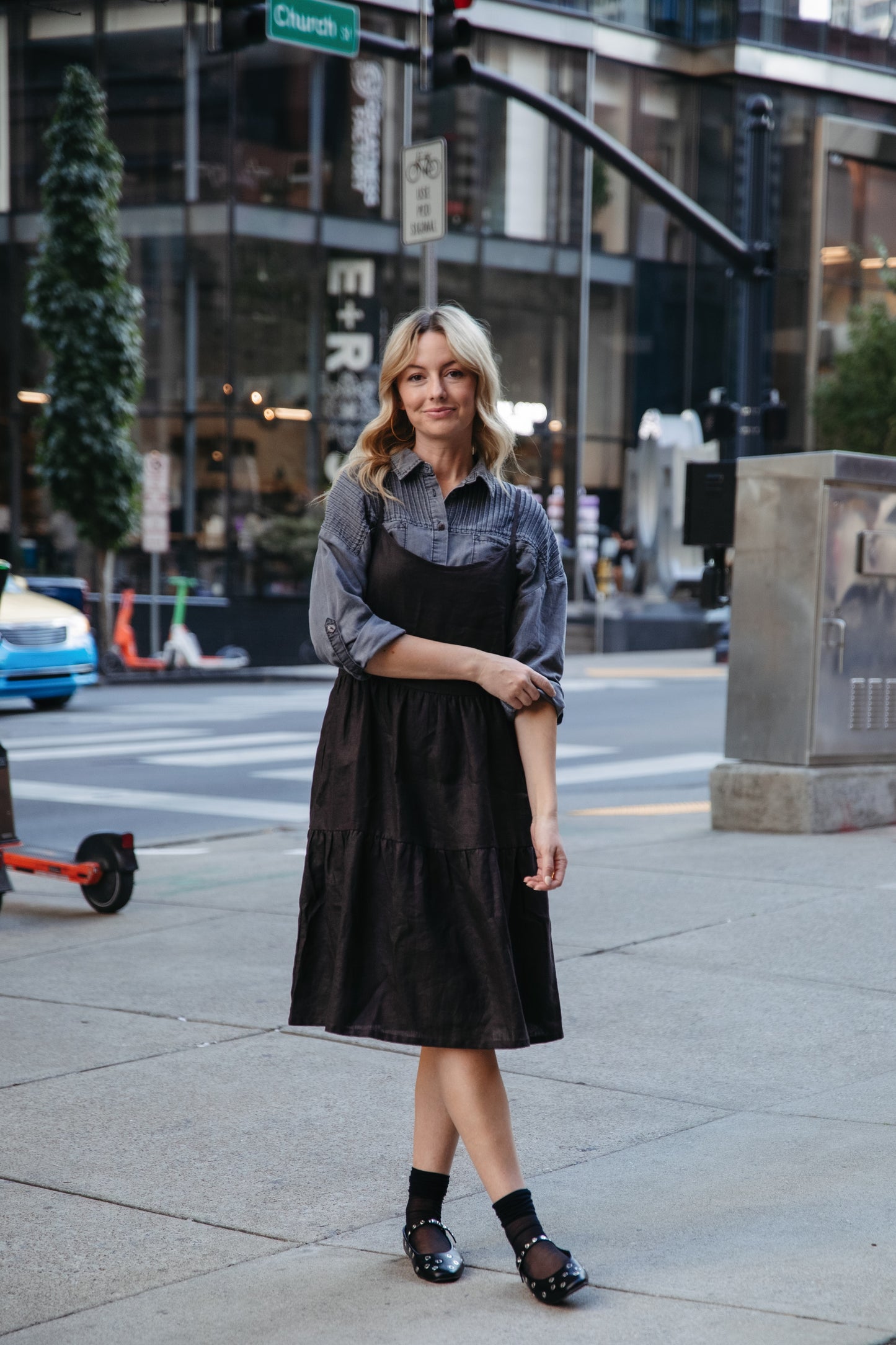 Lena Tiered Linen Dress in Dark Brown