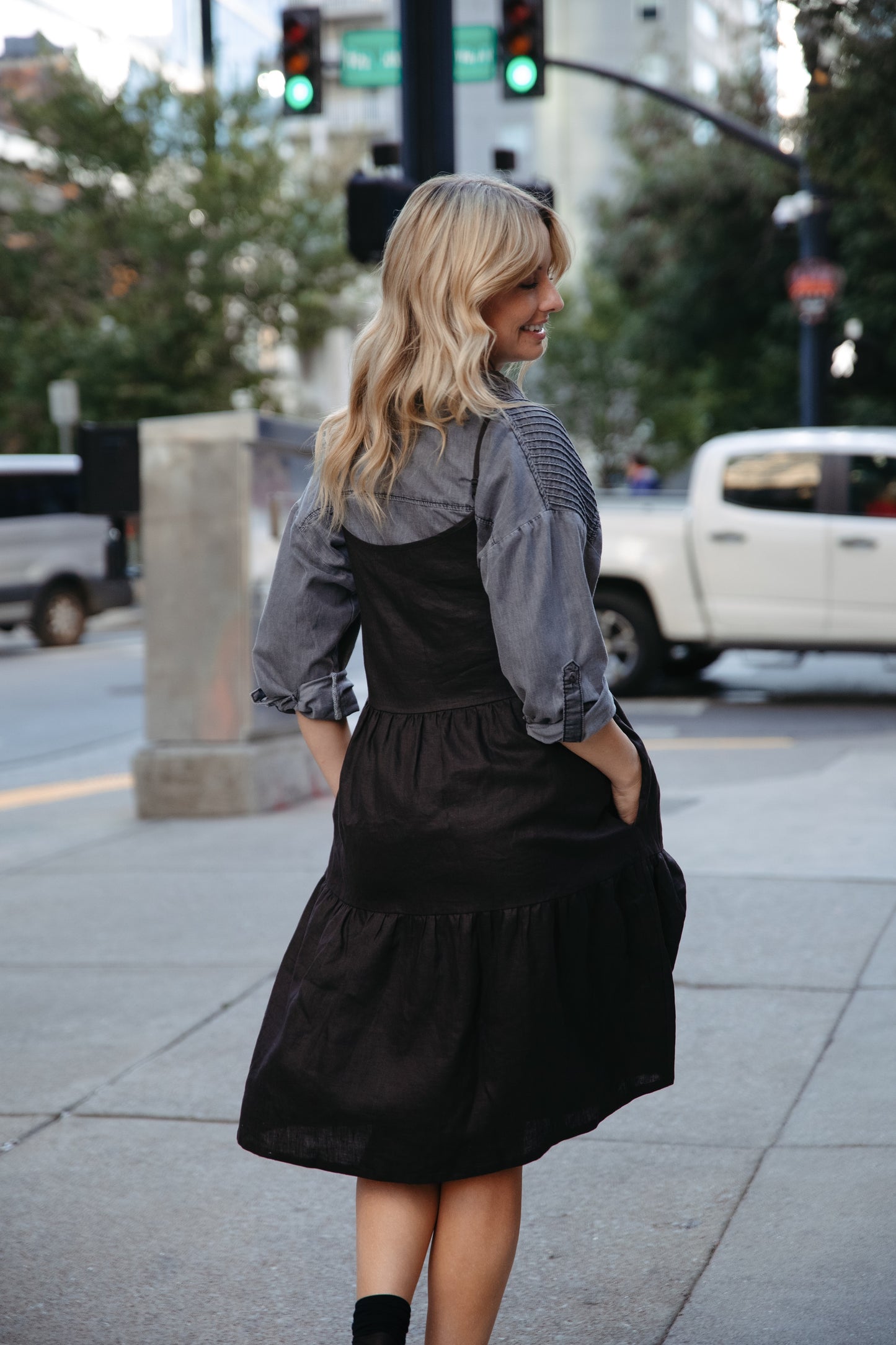 Lena Tiered Linen Dress in Dark Brown