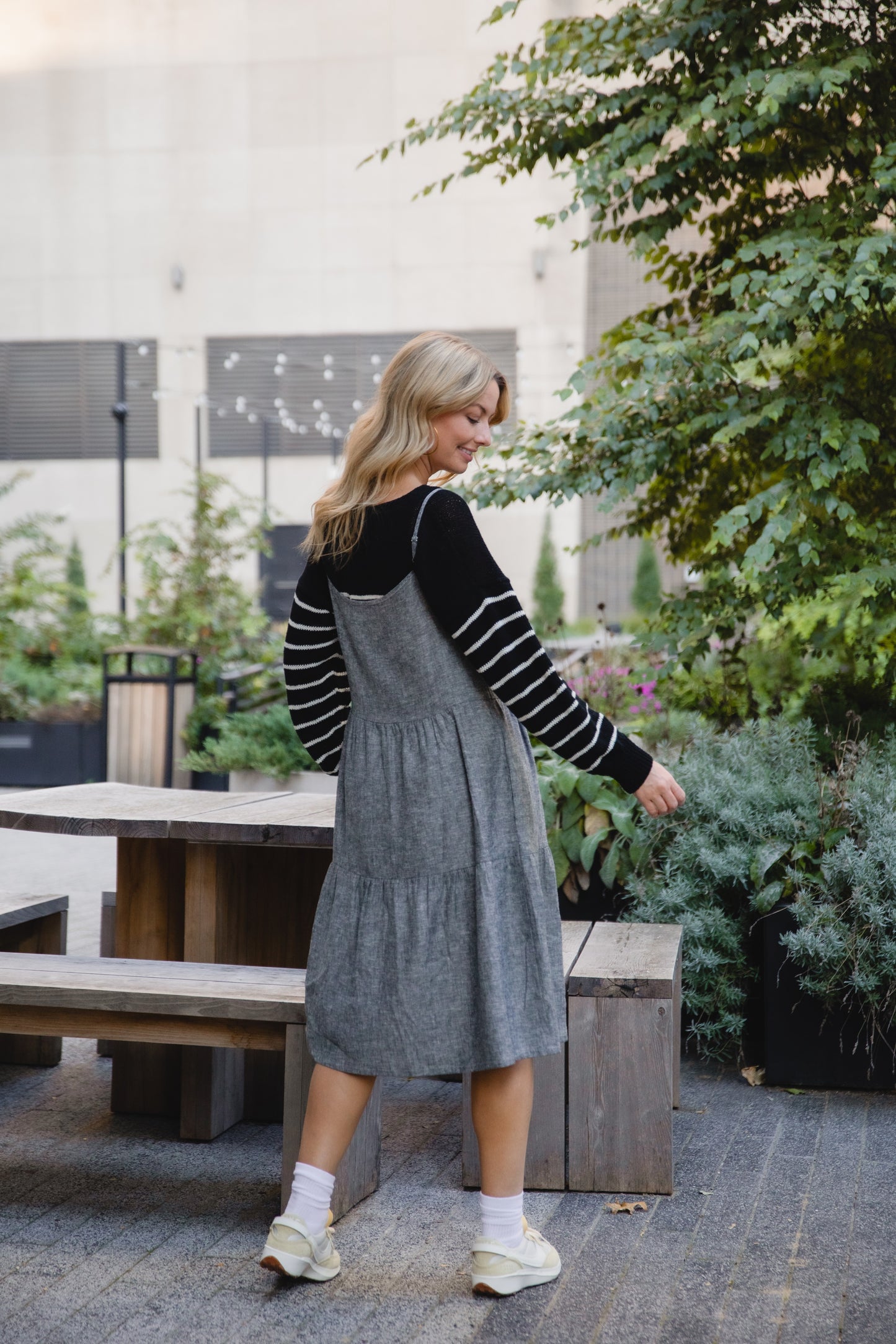 Lena Tiered Linen Dress in Chambray Denim Linen