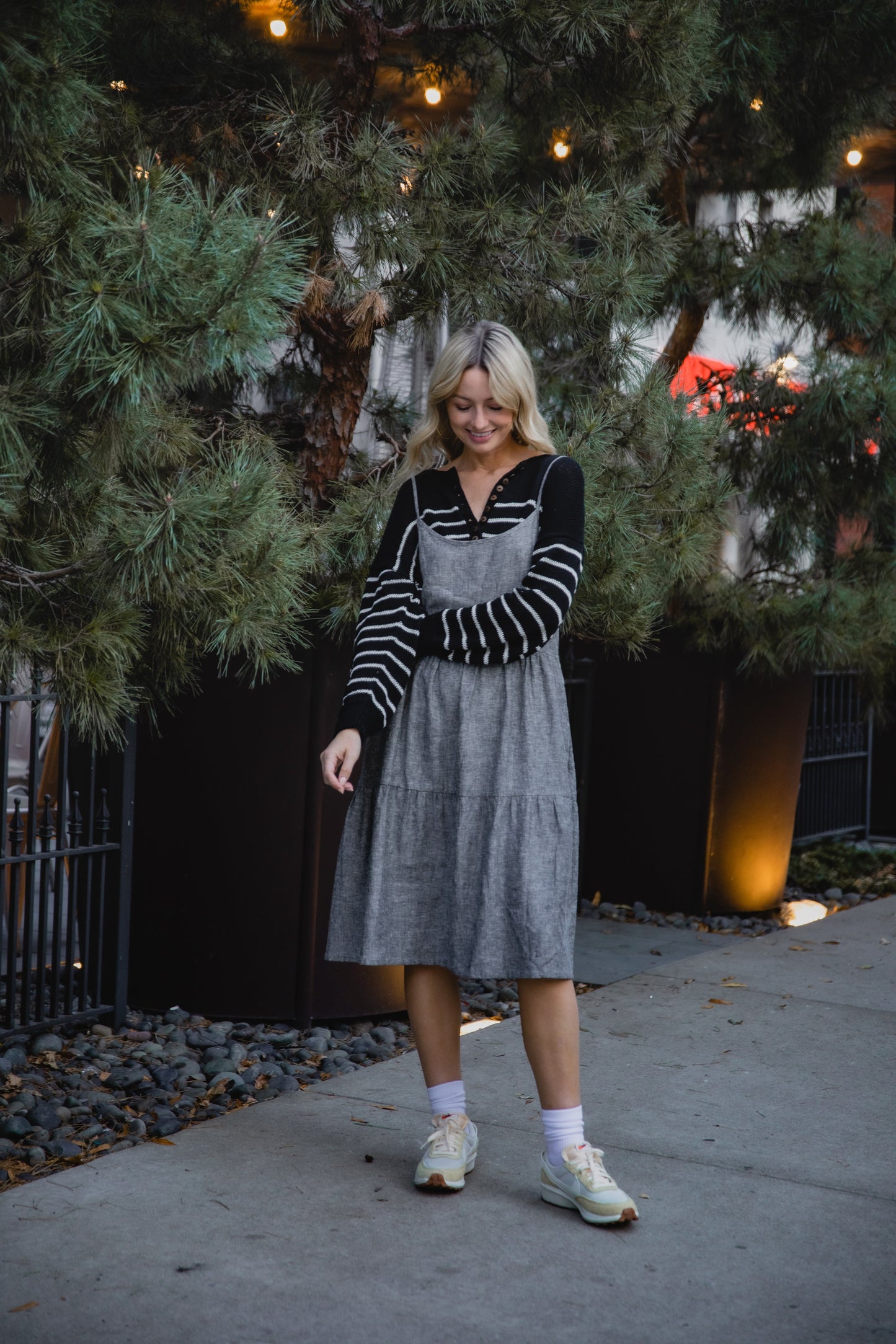 Lena Tiered Linen Dress in Chambray Denim Linen