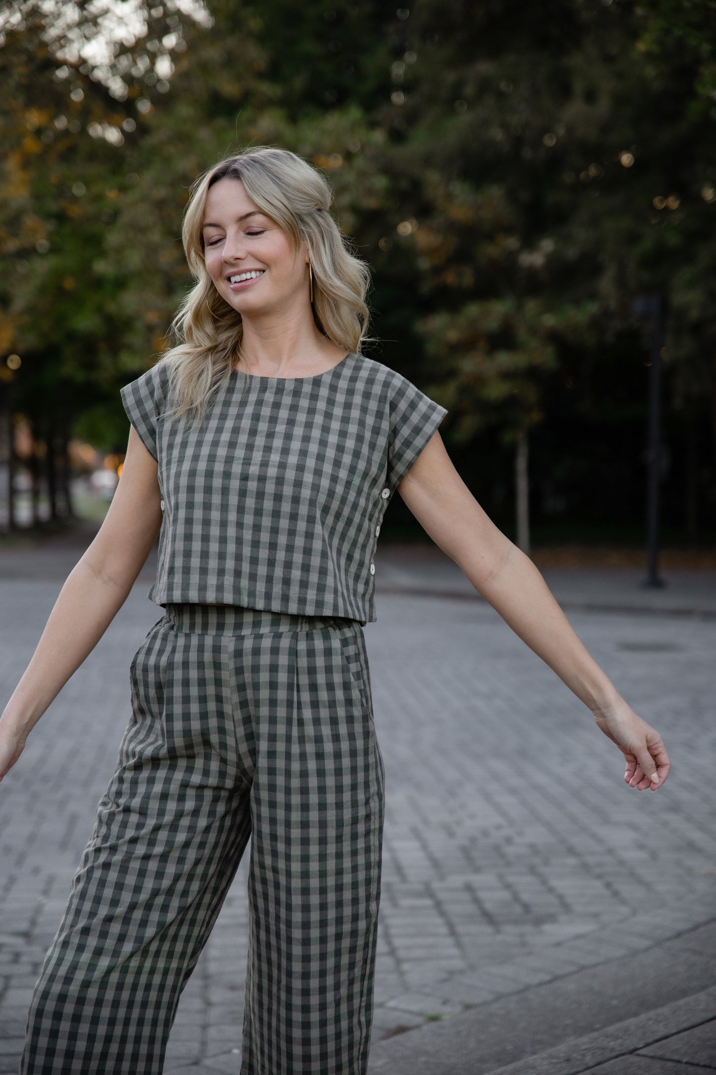 Katie Handwoven Cotton Set in Green Gingham