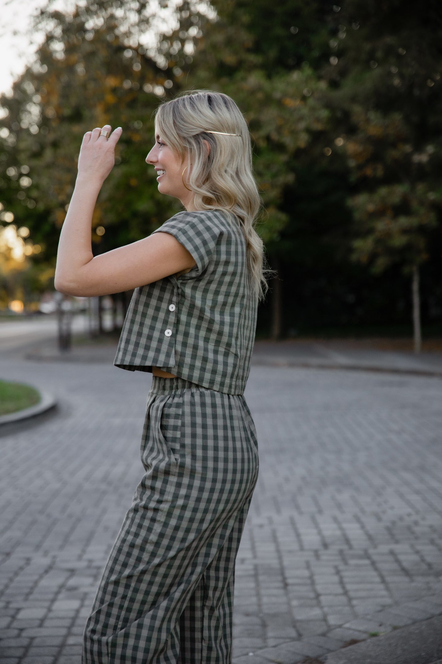 Katie Handwoven Cotton Set in Green Gingham