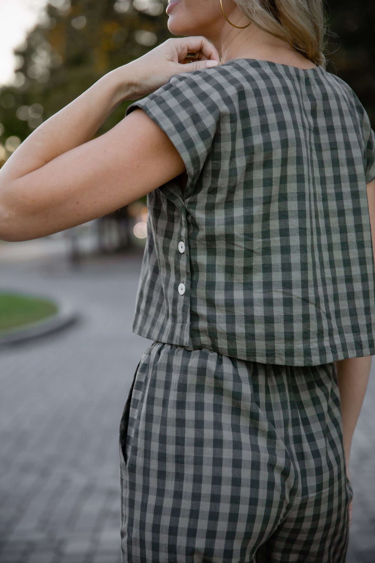 Katie Handwoven Cotton Set in Green Gingham