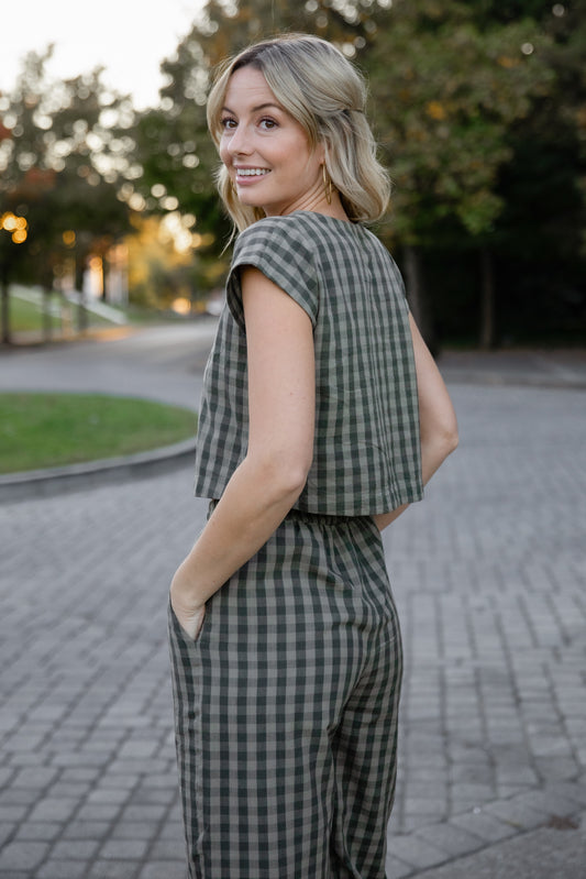 Katie Handwoven Cotton Set in Green Gingham